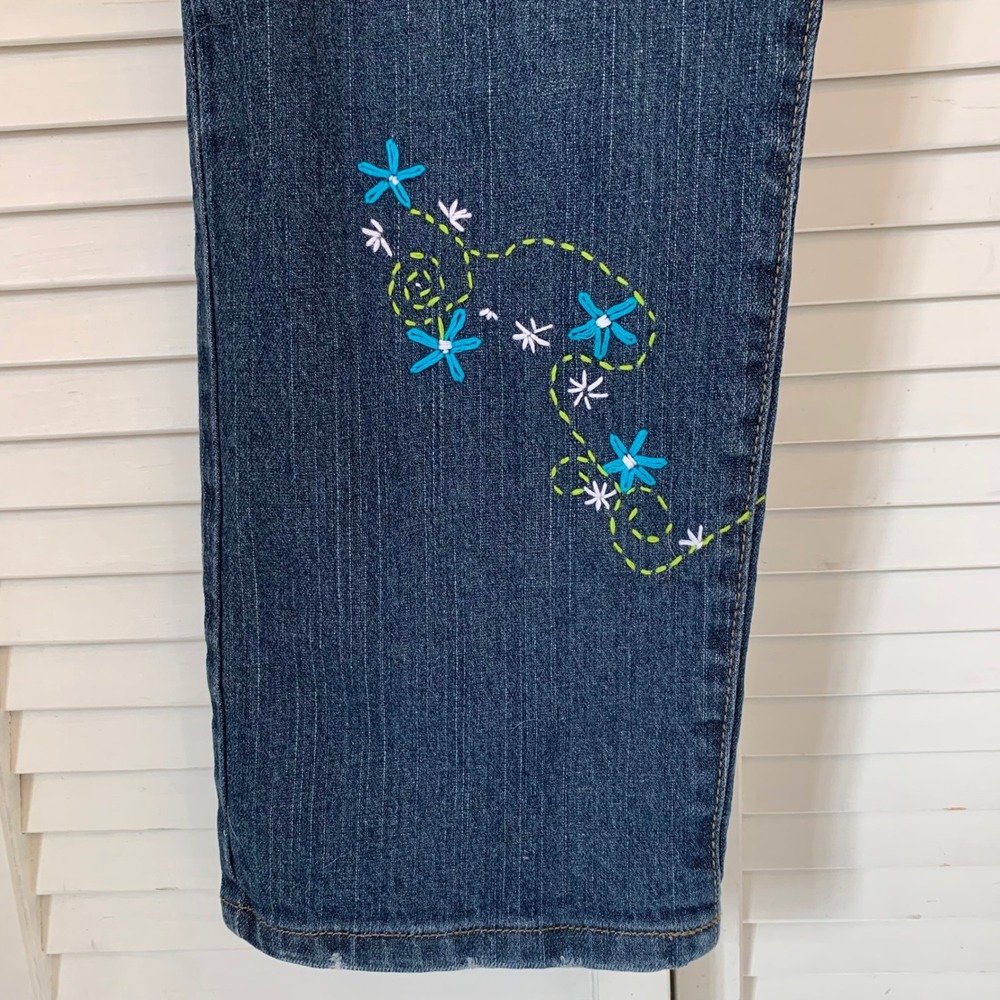 Garnet Hill Jeans Blue Denim Embroidered Dandelion Flower Women 14 Boho Festival - Picture 14 of 16